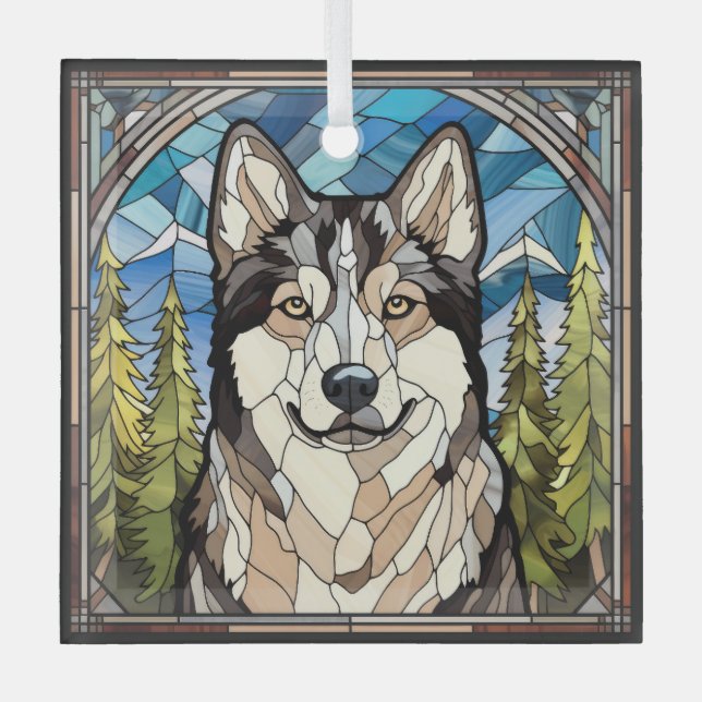 Ornamento de vidrio de perro de Malamute (Anverso)