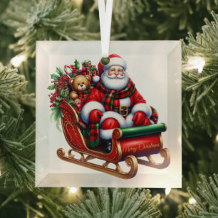 Ornamento de vidrio de Santa y Sleigh para navidad