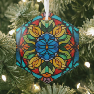 Ornamento de vidrio Hexagon Bloom Hexagon