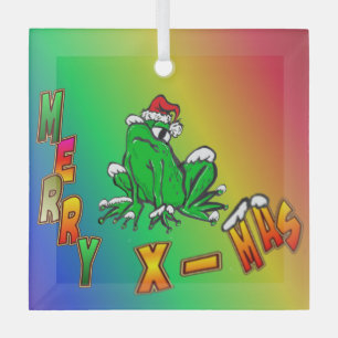 Ornamento de vidrio navideño de Santa Frog Merry