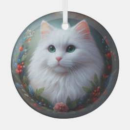 Ornamento de vidrio para gato blanco
