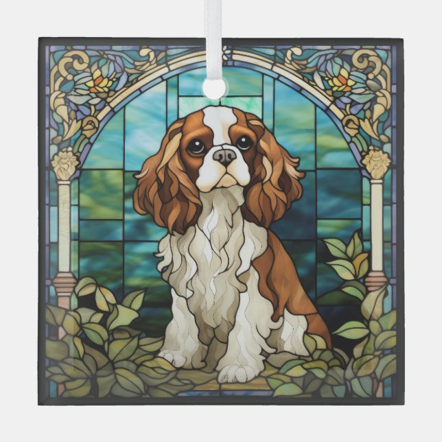 Ornamento de vidrio para perro de King Charles Cav (Anverso)