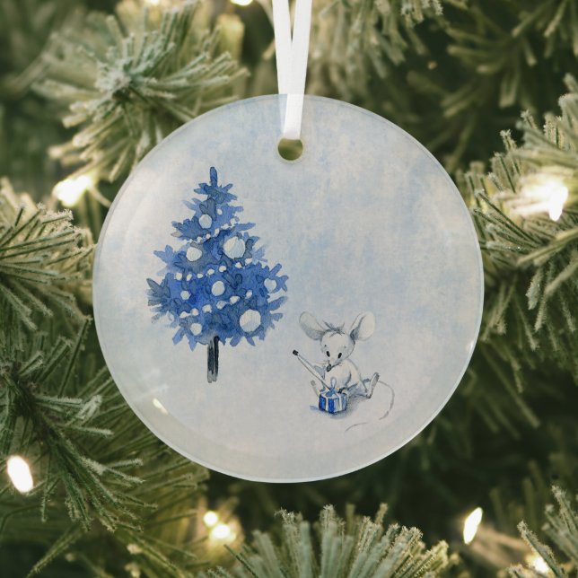 Ornamento de vidrio - Ratón Navidad (in situ)