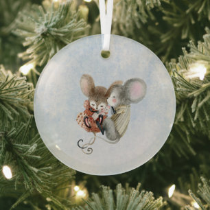 Ornamento de vidrio - ratones Navidades