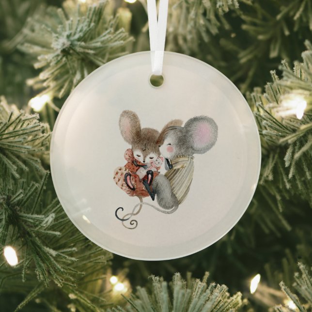 Ornamento de vidrio - ratones Navidades (in situ)