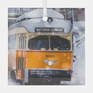 Ornamento de vidrio Snowy Trolley Ride