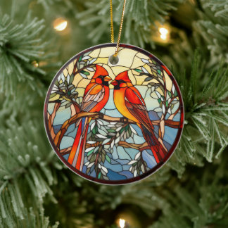 Ornamento de vidrio templado Scarlet Songbirds