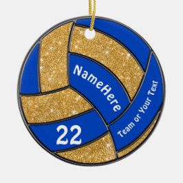 Ornamento de voleibol azul y oro personalizado