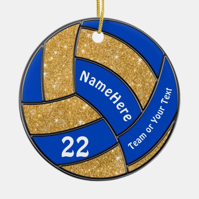 Ornamento de voleibol azul y oro personalizado (Frente)