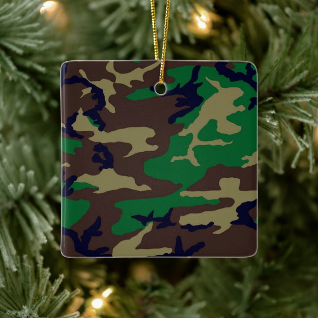 Ornamento de Woodland Camouflage Porcelain Square (Árbol)