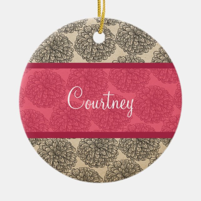 Ornamento de zinnia rosa (Frente)