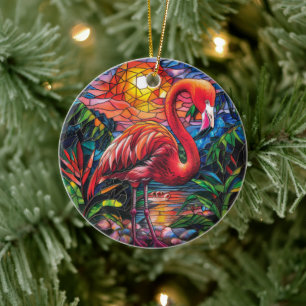 Ornamento decorativo de cerámica Flamingo tropical