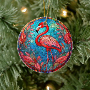 Ornamento decorativo de cerámica Flamingo tropical