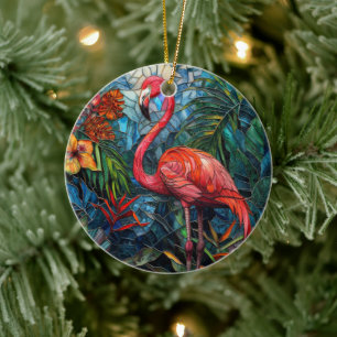 Ornamento decorativo de cerámica Flamingo tropical