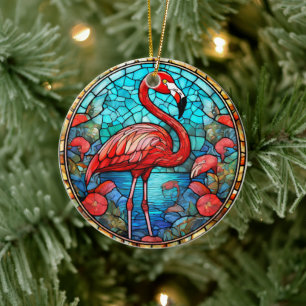 Ornamento decorativo de cerámica Flamingo tropical