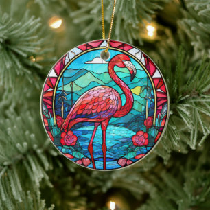 Ornamento decorativo de cerámica Flamingo tropical