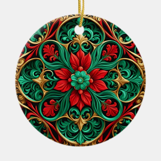 Ornamento decorativo de festividad verde rojo (Frente)