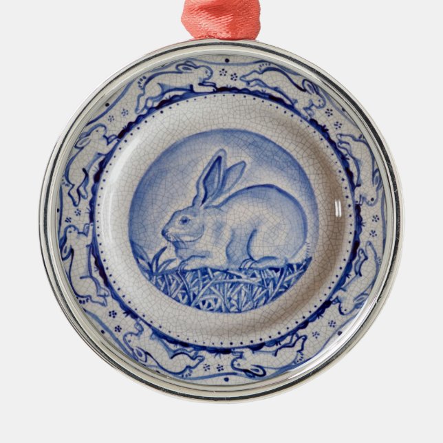 Ornamento "Dedham Blue" Conejo Plate Azul y Blanco (Frente)