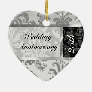 Ornamento del 25° aniversario de Boda negro y plat