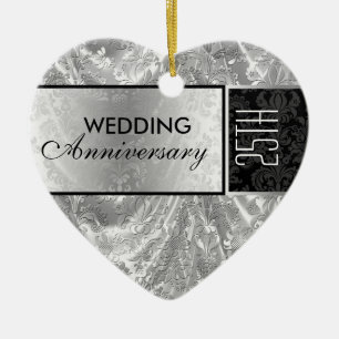 Ornamento del 25° aniversario del Boda negro y pla