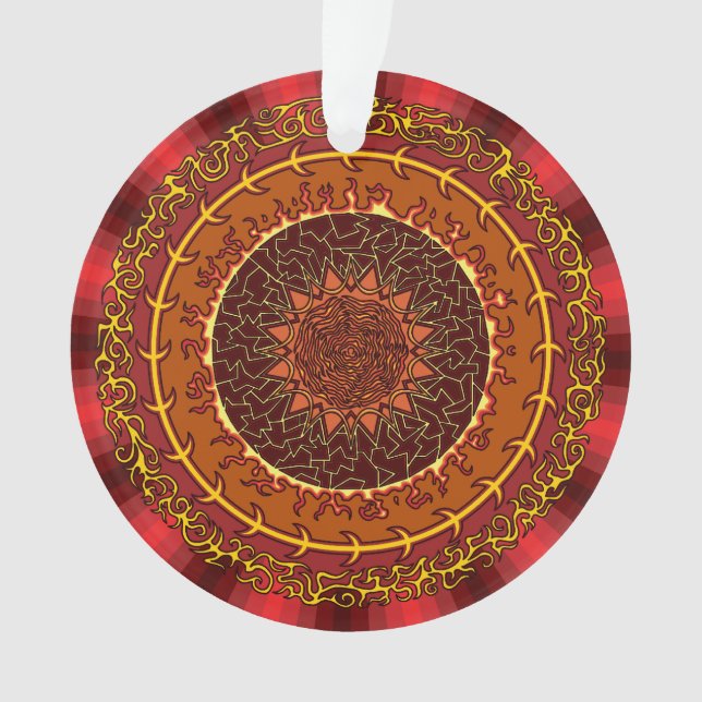 Ornamento del acrílico de la mandala del fuego (Anverso)