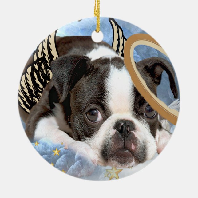 Ornamento del ángel de Boston Terrier (Atrás)