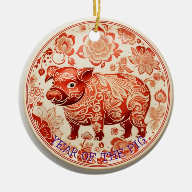 Ornamento del año del cerdo chiyogami (Frente)