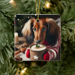 Ornamento del árbol de Dachshund de pelo largo
