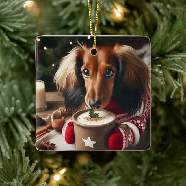 Ornamento del árbol de Dachshund de pelo largo (Árbol)
