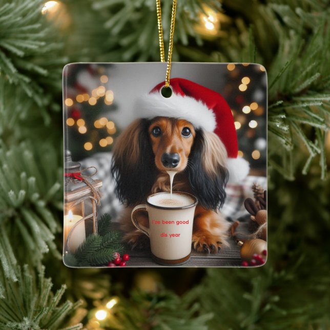 Ornamento del árbol de Dachshund de pelo largo (Árbol)