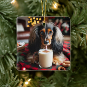 Ornamento del árbol de Dachshund de pelo largo