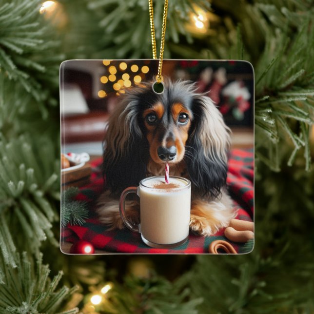 Ornamento del árbol de Dachshund de pelo largo (Árbol)