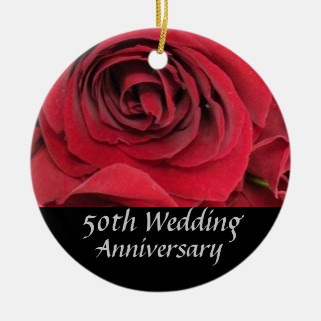 Ornamento del árbol del aniversario del rosa rojo (Frente)