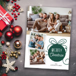 Ornamento del árbol verde de navidad 3 fotos<br><div class="desc">Envíe sus saludos de vacaciones a la familia y amigos con esta tarjeta de Navidades de fotos adorable y juguetón. El diseño presenta un adorno de árbol verde oscuro con un gráfico de cinta y espacio para 3 imágenes...  1 horizontales y 2 cuadradas más pequeñas.</div>