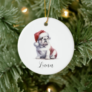 Ornamento del Bulldog inglés Santa Hat