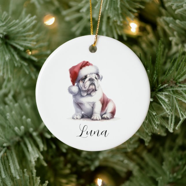 Ornamento del Bulldog inglés Santa Hat (Árbol)
