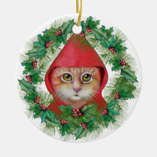 Ornamento del Caperucita Rojo del gato del navidad