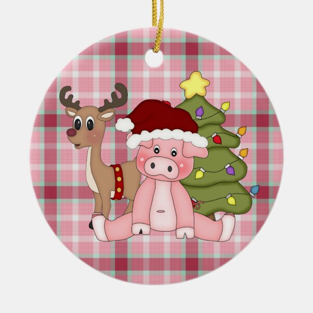 Ornamento del cerdo del día de fiesta del navidad (Frente)