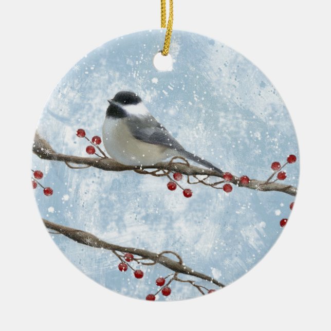 Ornamento del Chickadee del invierno (Frente)