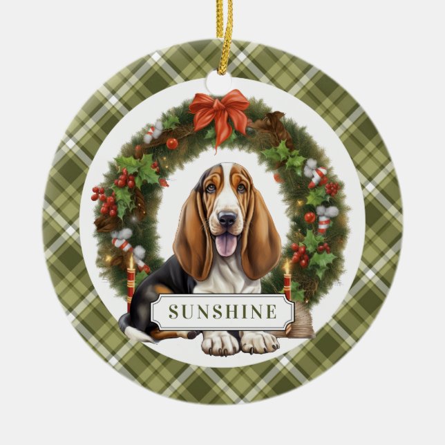 Ornamento del Círculo Cerámico Basset Hound (Frente)