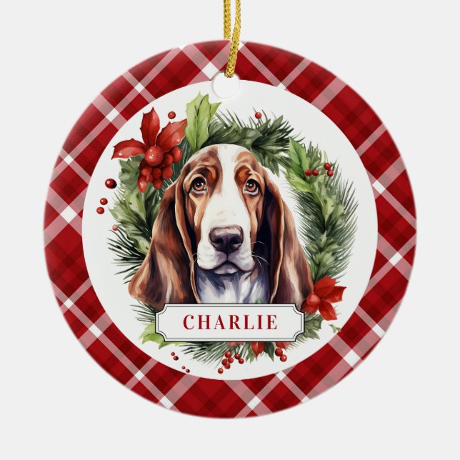Ornamento del Círculo Cerámico Basset Hound (Frente)