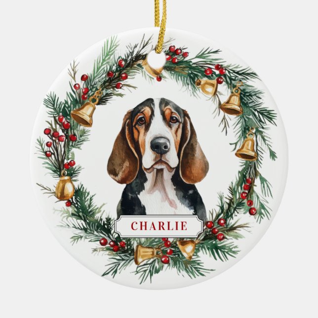 Ornamento del Círculo Cerámico de Basset Hound nav (Frente)