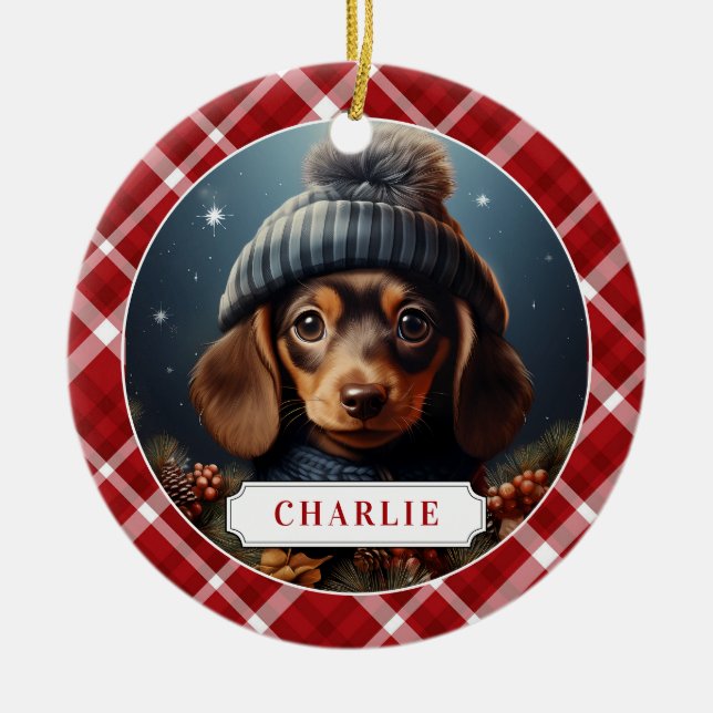 Ornamento del Círculo Cerámico de Dachshund (Frente)
