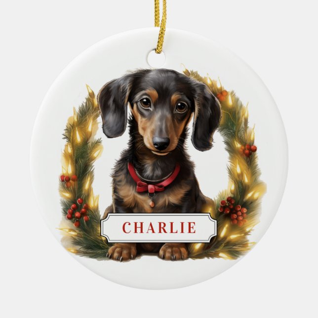 Ornamento del Círculo Cerámico de Dachshund (Frente)
