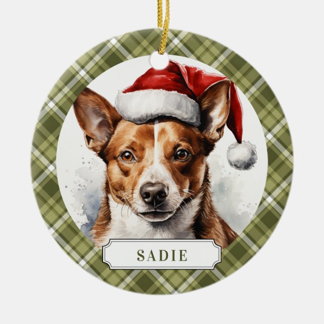 Ornamento del Círculo Cerámico de Perro de Basenji (Frente)