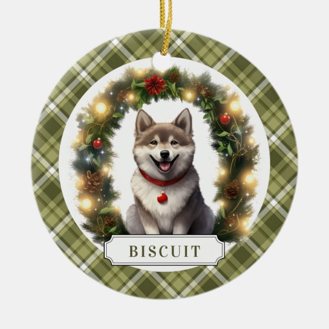 Ornamento del Círculo de cerámica de perro Husky (Frente)