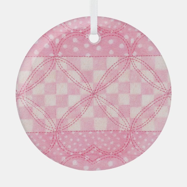 Ornamento del Círculo de Vidrio de PINK HEART QUIL (Anverso)