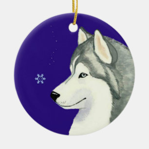 Ornamento del copo de nieve del husky siberiano