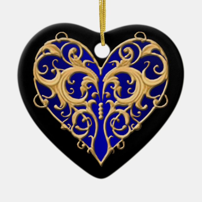 Ornamento del corazón azul filigrí (Frente)