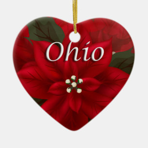 Ornamento del corazón de Ohio Red Poinsettia